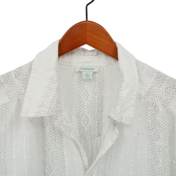 Sundance White Swiss Dot Gray Pebble Stripe Sheer Popover Blouse Top S - Picture 2 of 4